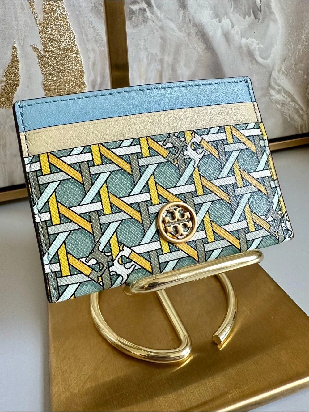 NWOT Tory Burch Robinson Fragmented Printed Card Case with Gold Logo